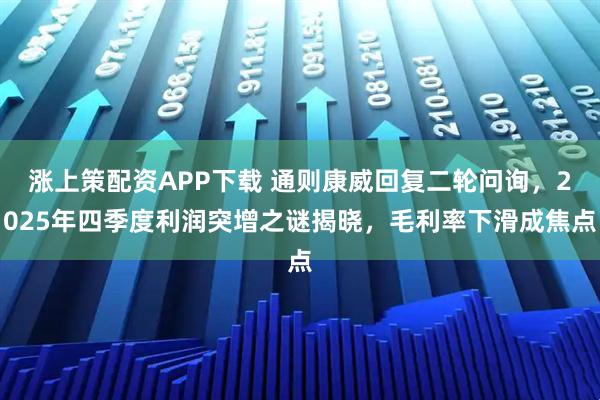 涨上策配资APP下载 通则康威回复二轮问询，2025年四季度利润突增之谜揭晓，毛利率下滑成焦点